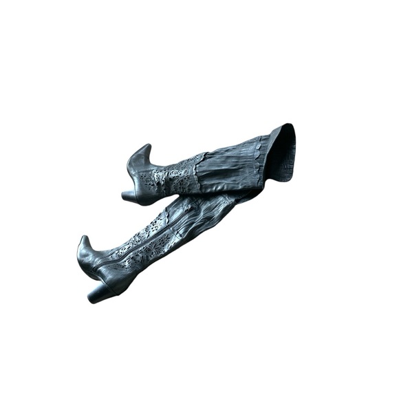 FUGITIVE Knee High Heel Leather Cowboy Boots - Picture 5 of 5